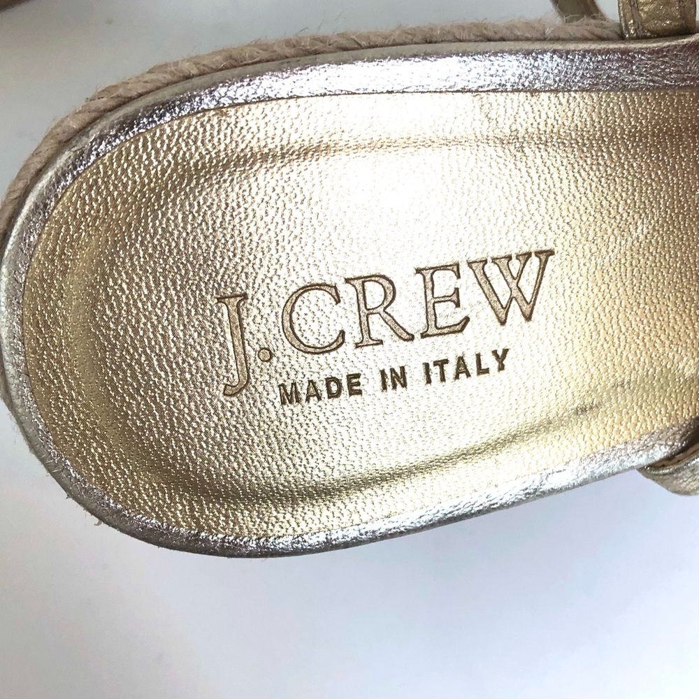 J CREW Metallic Gold Leather Espadrille Wedge Sandals - Picture 7 of 11